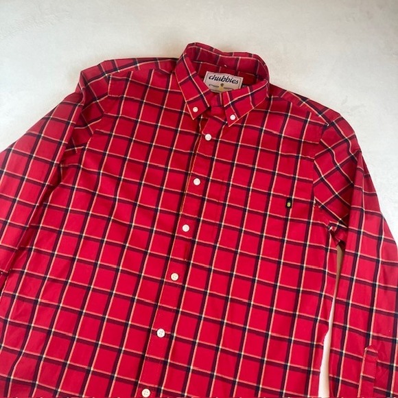Chubbies‎ Men's Plaid Button Down Shirt Long Sleeve Red Casual Medium - Picture 2 of 10